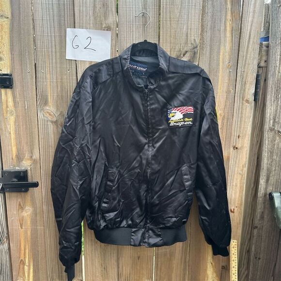 Vintage Snap-On Swingster Men's Bomber Jacket L Black Embroidered Zip-Up - Picture 1 of 11